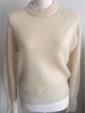Quince ALPACA Wool Cream Ribbed Crewneck Sweater S